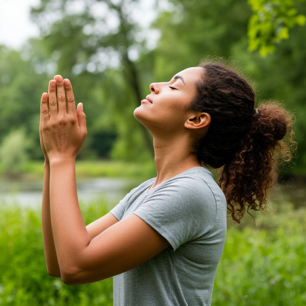 Person practicing breathing exercises outdoors